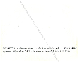 Jean DEGOTTEX - Peintures rcentes. Paris, Galerie Klber, 1958.