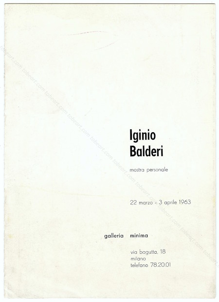 Iginio BALDERI - Mostra personale. Milan, Galleria Minima, 1963.