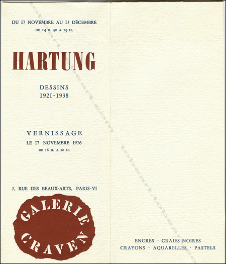 Carton d'invitation de l'exposition de Hans HARTUNG  Paris, Galerie Craven, en 1956.