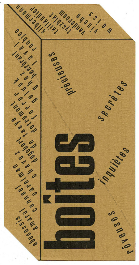 Carton d'invitation de l'exposition des Boites - rveuses, inquites, secrtes, prcieuses. Bruxelles, Galerie Maya, 1976.