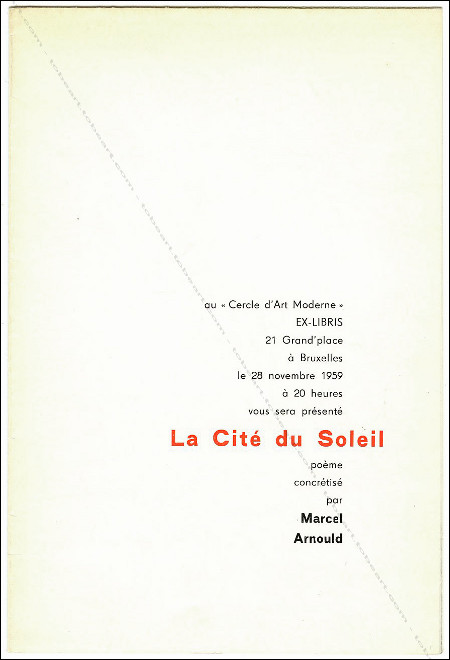 Carton d'invitation de l'exposition Marcel ARNOULD - La Cit du Soleil. Bruxelles, Cercle d'Art Moderne Ex-Libris, 1959.