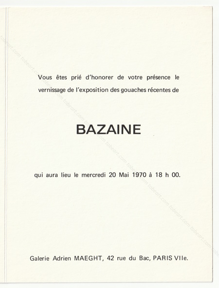 Jean BAZAINE - Gouaches rcentes. Paris, Galerie Maeght, 1970.
