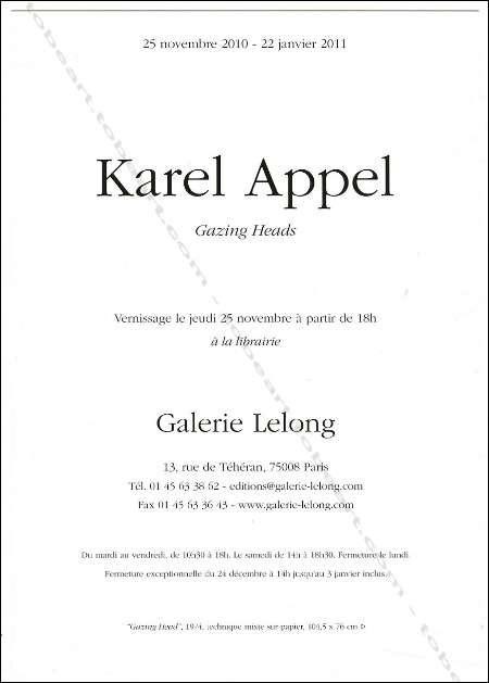 Carton d'invitation de l'exposition de Karel APPEL - Gazing Heads  Paris, Galerie Lelong, en 2011.