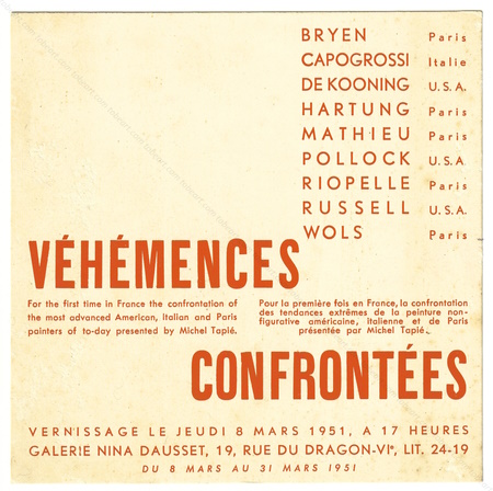 Vhmences confrontes. Paris, Galerie Nina Dausset, 1951.