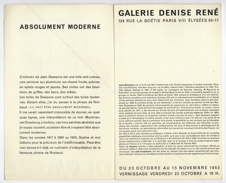 Jean DEWASNE. Paris, Galerie Denise Ren, 1953.