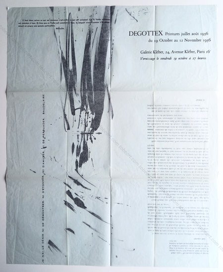 Jean DEGOTTEX - Peintures juillet aot 1956. Paris, Galerie Klber, 1956.