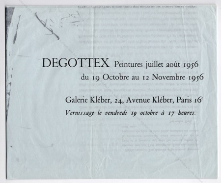 Jean DEGOTTEX - Peintures juillet aot 1956. Paris, Galerie Klber, 1956.
