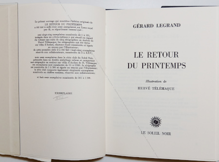 Herv TÉLÉMAQUE - Grard Legrand - Le retour du printemps. Paris, Le Soleil Noir, 1974.
