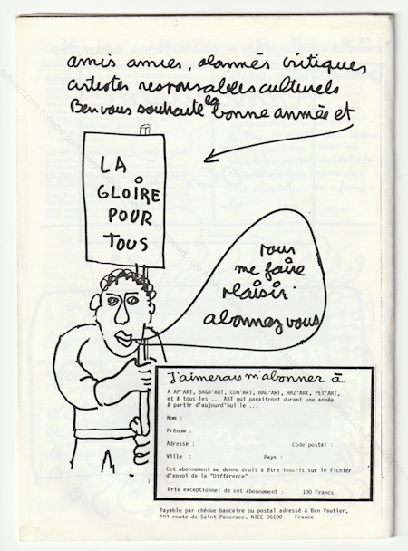 renifl'art. Bulletin intrieur de la diffrence. BEN (Vautier). Nice, Ben, 1983.
