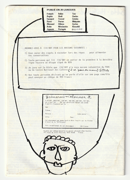 Cig'art. Bulletin intrieur de la diffrence. BEN (Vautier). Nice, Ben, 1983.