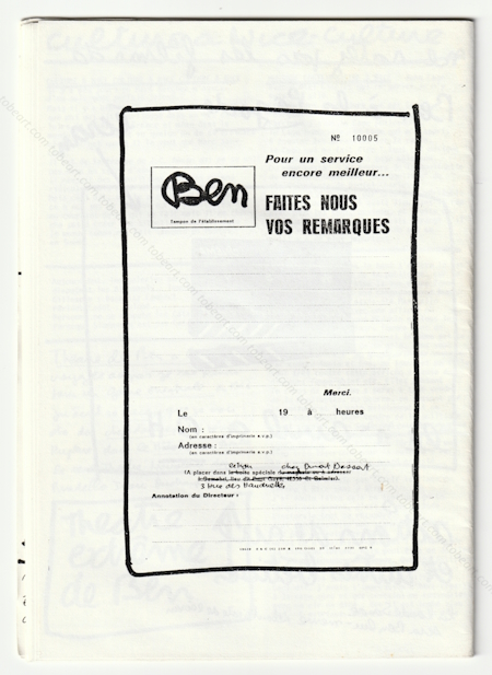 Cost'art. Bulletin intrieur de la diffrence. BEN (Vautier). Nice, Ben, 1983.