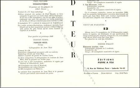 Roger CHASTEL. DERRIERE LE MIROIR N°17. Paris, Maeght, 1949.