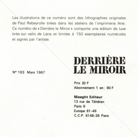 Paul REBEYROLLE - DERRIERE LE MIROIR n163. Paris, Maeght, 1967.