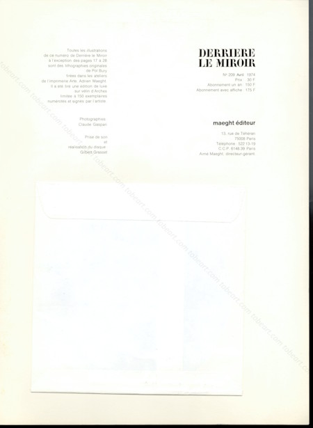 DERRIERE LE MIROIR n209 - Pol BURY. Paris, Maeght, 1974.