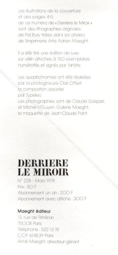 DERRIERE LE MIROIR n228 - Pol BURY. Paris, Maeght, 1978.