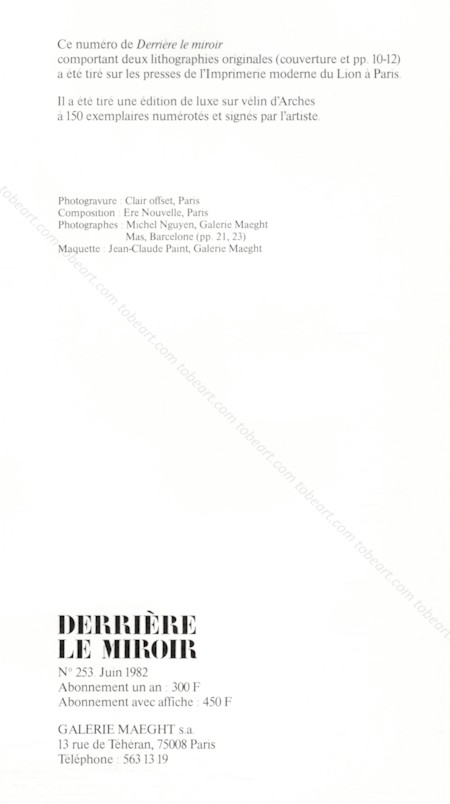 DERRIERE LE MIROIR n253. Antoni TPIES. Paris, Maeght, 1982.