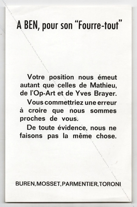  BEN, pour son Fourre-tout. BEN Vautier / BMTP, 1967.