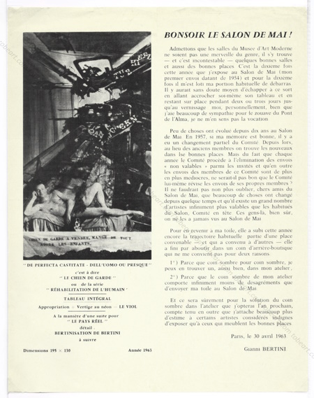 Gianni Bertini - Tract du salon de Mai 1963