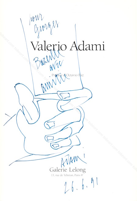 Valerio ADAMI. Dessin d&eacute;dicace original sign&eacute;.