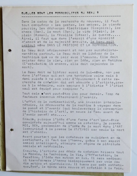 BEN (Vautier). TOUT n�7. Nice, Centre d'Art total (Ben), (1965).