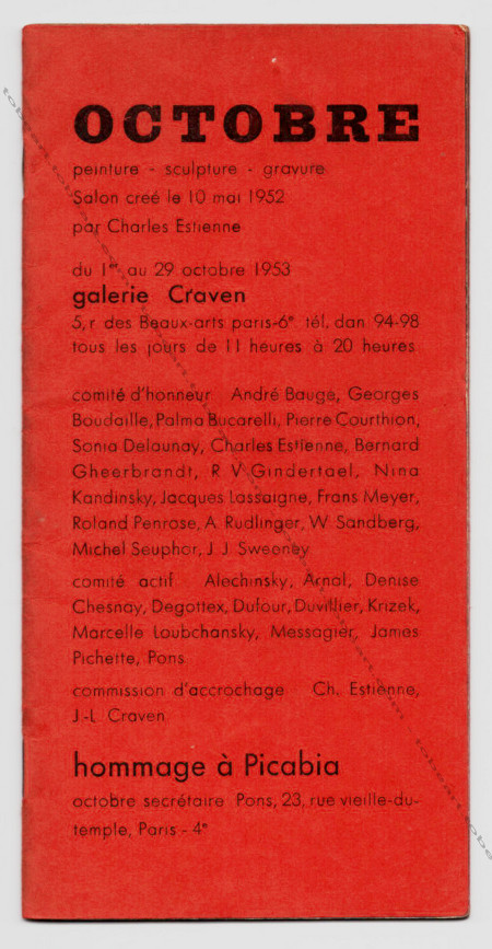 Hommage  PICABIA. Salon Octobre / Galerie Craven, 1953.