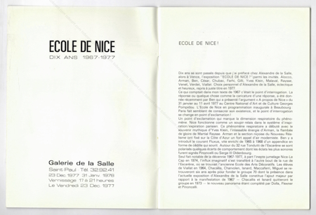 École de Nice. Dix ans 1967-1977. Saint Paul de Vence, Galerie Alexandre de la Salle, 1977.