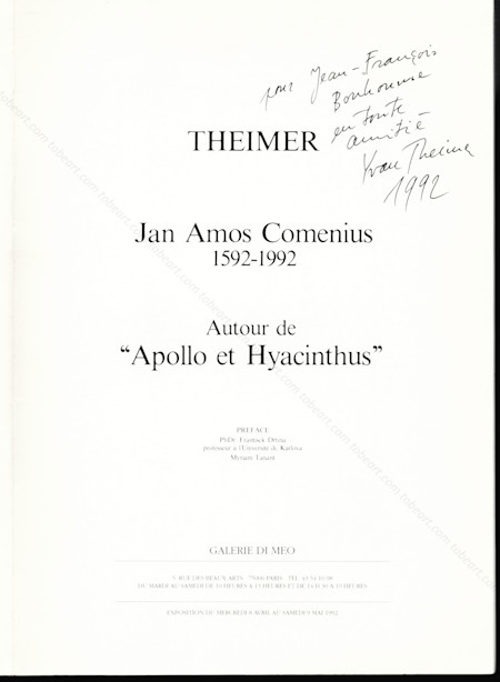 Ivan THEIMER - Jan Amos Comenius 1592-1992. Autour de Apollo et Hyacinthus. Paris, Galerie Di Meo, 1992.