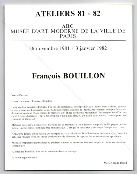 Franois BOUILLON. Paris, Muse d'Art Moderne, 1981.