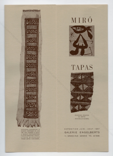 Joan MIR et TAPAS. corces peintes du Spik. Genve, Galerie Engelberts, 1967.