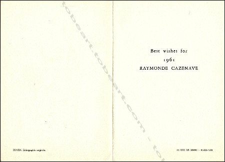Carte de voeux de Camille Bryen. Paris, Galerie Raymonde Cazenave, 1961.