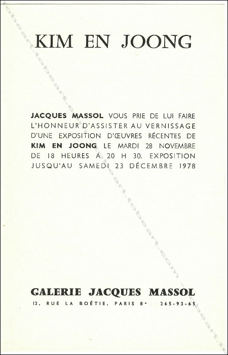 Invitation de Kim en Joong - Paris, Galerie Jacques Massol, 1978.