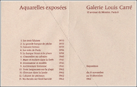 Carton d'invitation à l'exposition Marcel GROMAIRE. Paris, Galerie Louise Carré, 1962.