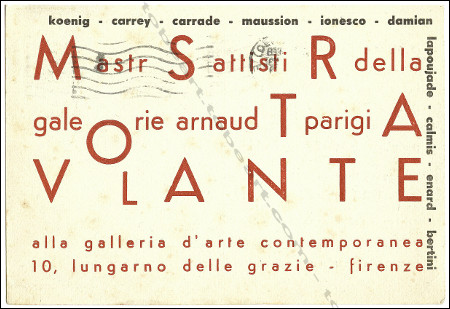 Carton d'invitation à l'exposition Mostra Volante. Firenze, Galleria d'Arte Contemporanea, 1953.