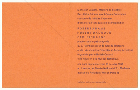 Robert ADAMS, Hubert DALWOOD, Ceri RICHARDS. Paris, British Council / Runion des Muses Nationaux, 1963.