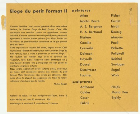 Eloge du petit format II. Paris, Galerie la Roue, 1956.