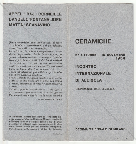 CERAMICHE. Incontro Internazionale di Albisola. Decima Triennale di Milano, 1954.