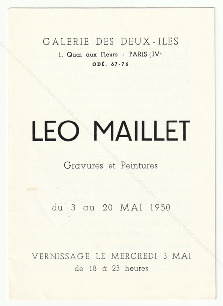 Lo MAILLET - Gravures et peintures. Paris, Galerie des Deux-Iles, 1950.