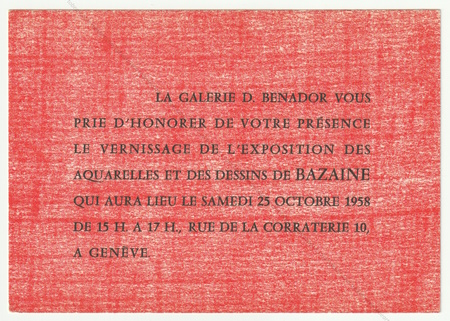 Jean BAZAINE - Aquarelles et dessins. Genve, Galerie Benador, 1958.