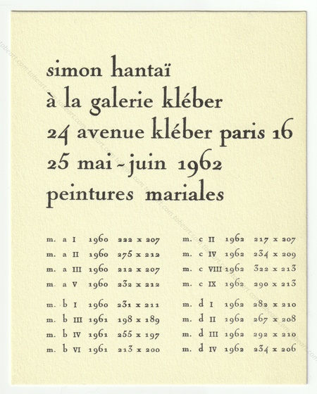 Simon HANTA - Peintures mariales. Paris, Galerie Jean Fournier, 1962.