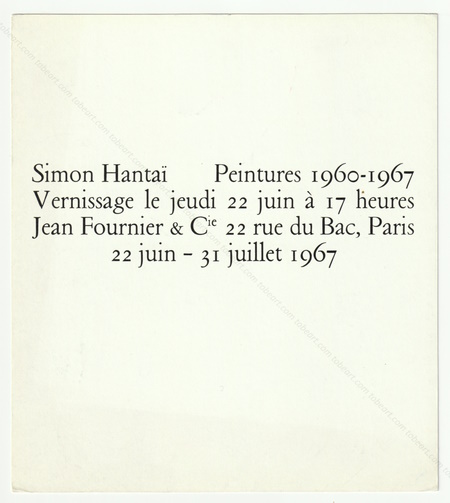 Simon HANTA - Peintures 1960-1967. Paris, Galerie Jean Fournier, 1967.