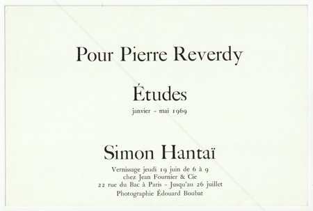 Simon HANTA - Pour Pierre Reverdy. tudes janvier - mai 1969. Paris, Galerie Jean Fournier, 1969.