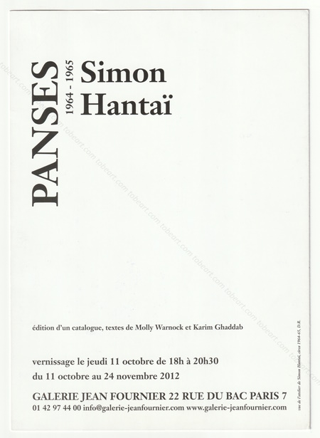 Simon HANTAI - Panses 1964-1965. Paris, Galerie Jean Fournier, 2012.