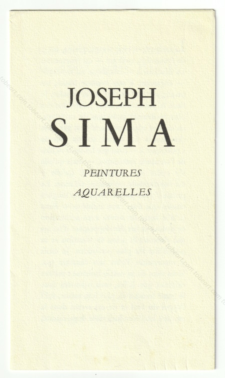 Joseph SIMA - Peintures. Aquarelles. Paris, Librairie-Galerie Klber, 1954.