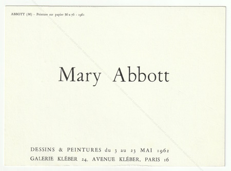 Mary ABBOTT - Dessins & Peintures. Paris, Galerie Jean Fournier, 1962.