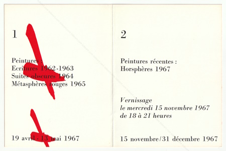 Jean DEGOTTEX - (1) - Peintures: Ecritures 1962-1963, Suites obscures 1964, Mtasphres rouges 1965 / (2) - Peintures rcentes: Horosphres 1967. Paris, Galerie Jean Fournier, 1967.