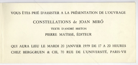 Joan MIRO - Constellations. Paris, Galerie Berggruen, 1959.