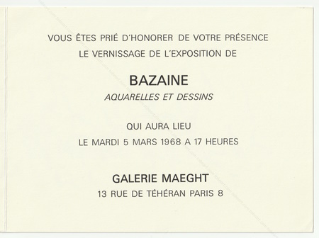 Jean BAZAINE - Aquarelles et dessins. Paris, Galerie Maeght, 1968.