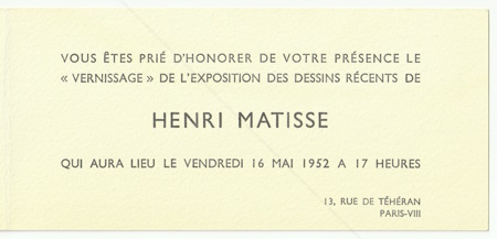 Henri MATISSE - Dessins récents. Paris, Galerie Maeght, 1952.