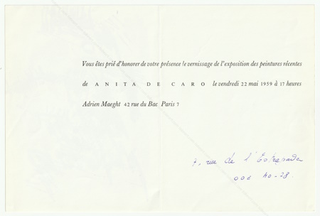 Anita de CARO - Peintures rcentes. Paris, Galerie Maeght, 1959.