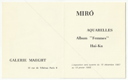 Joan MIR - Aquarelles. Album Femmes Ha-Ku. Paris, Galerie Maeght, 1967.